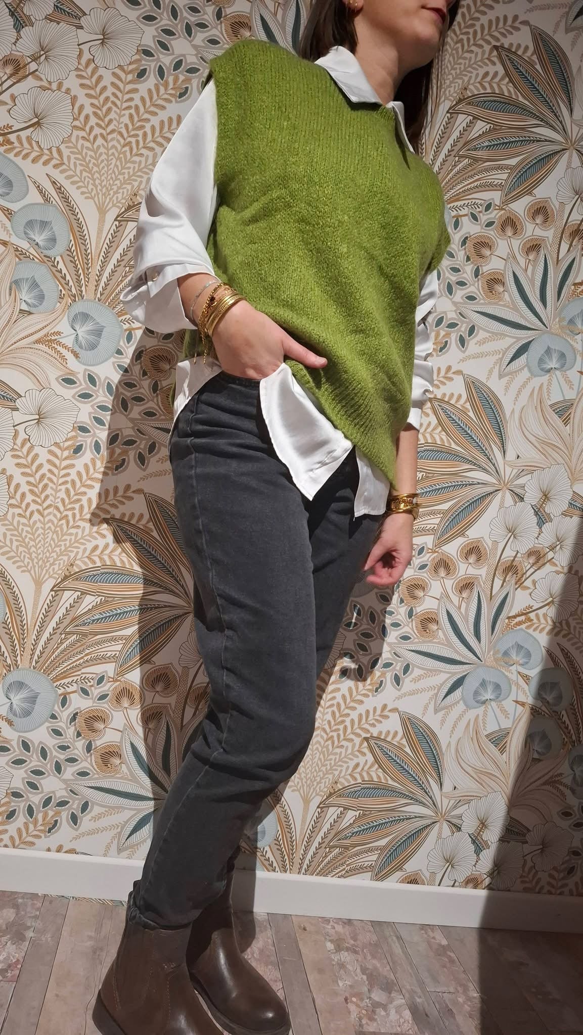 Pull sans manches Kaki