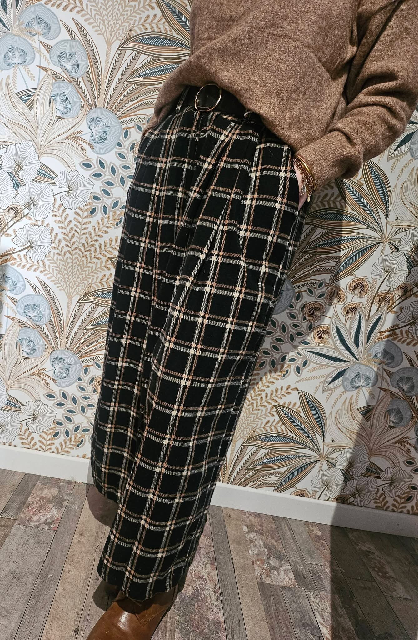 Pantalon en pieds de poule noir