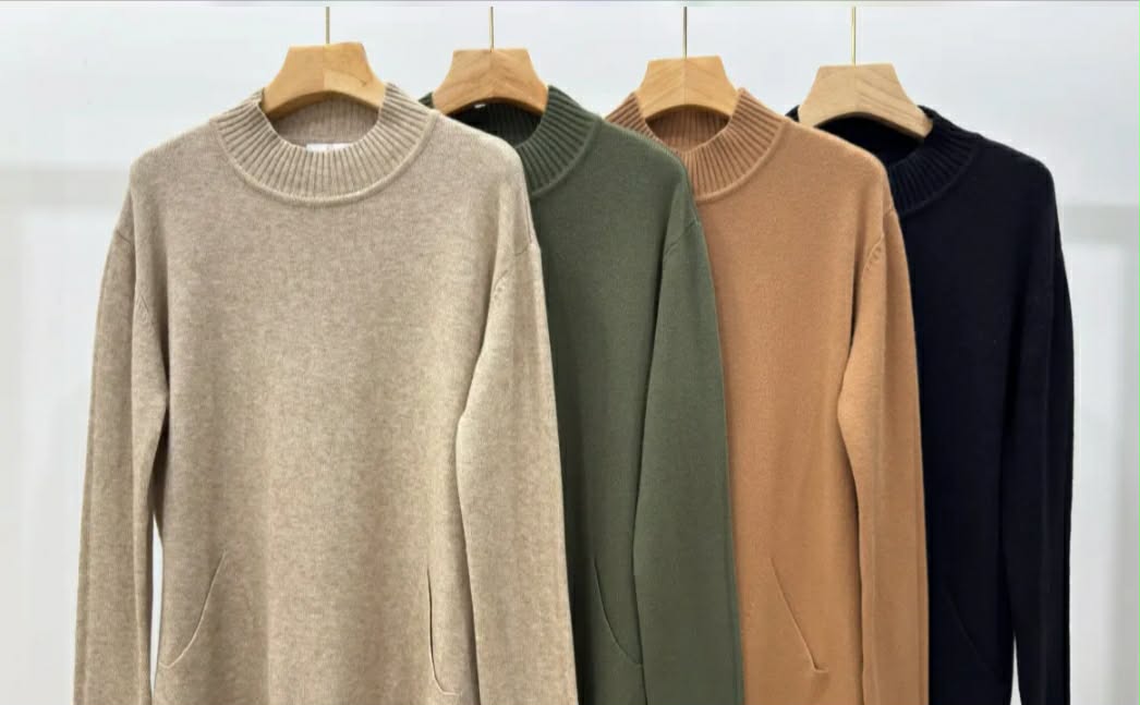 Pull large col chemine 2 poches