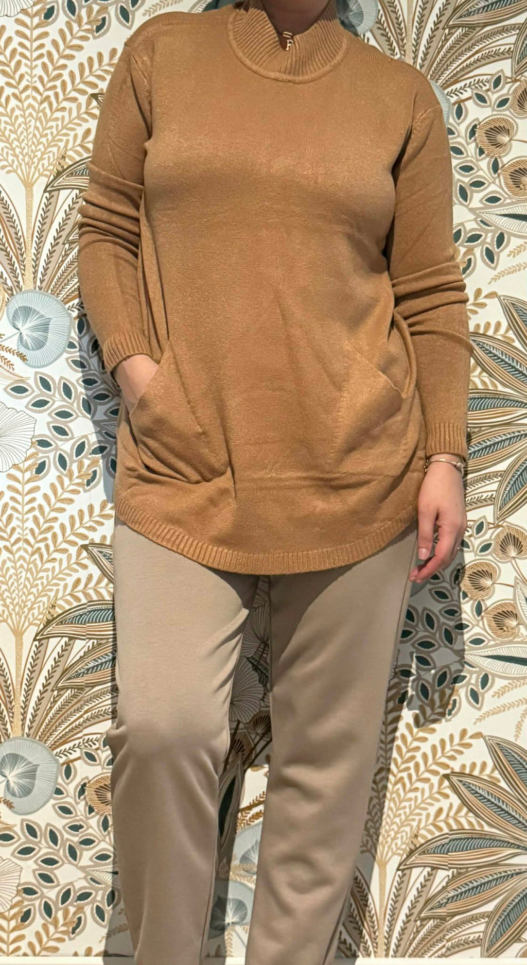 Pull large col chemine 2 poches